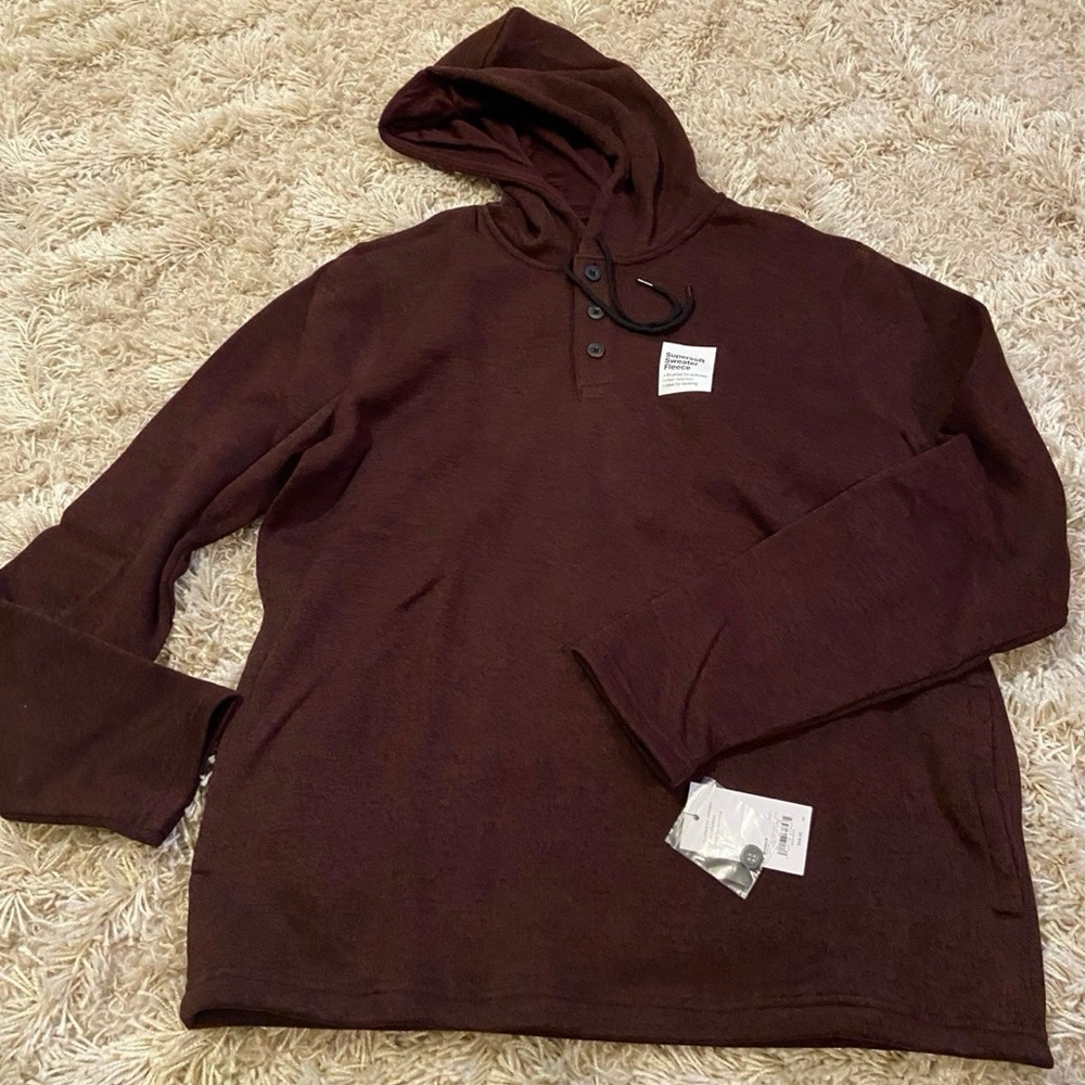 Men's Sonoma Maroon Hooded Henley Sweater Large